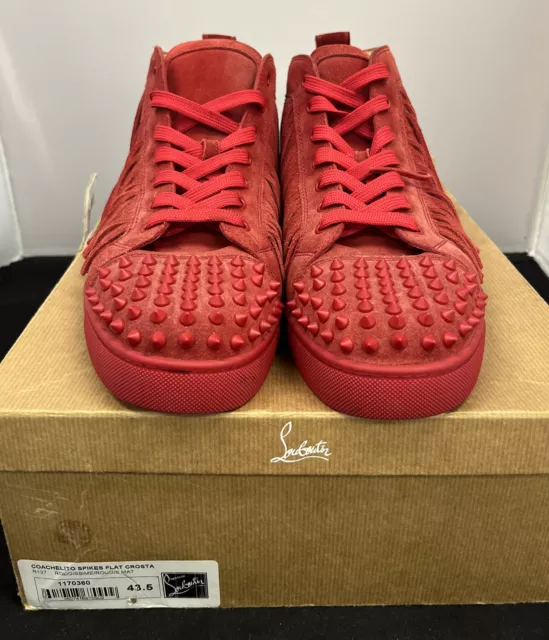 Christian Louboutin Men Coachelito Spikes Red Flat High Top Sneakers Size 44