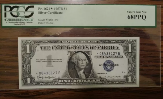 Fr 1621* 1957B $1 SILVER CERTIFICATE SERIAL # *08438127 B Superb Gem New PCGS 68