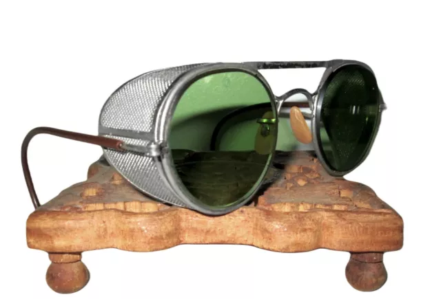 Antique Bausch and Lomb Green Safety Glasses Mesh Goggles Vtg Old Cool RayBan BL