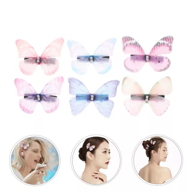 12 Pcs Iron Tulle Butterfly Hair Clip Miss Womens Clips Rhinestone Accessories