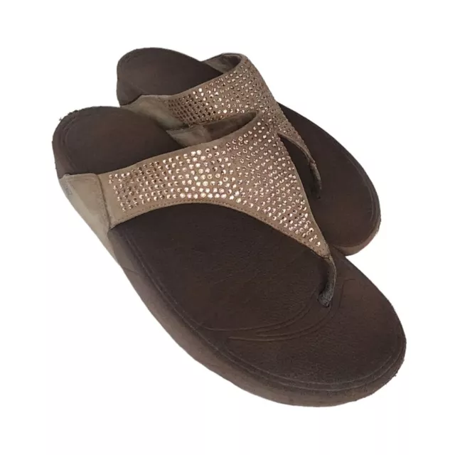 FitFlop Womens Lulu Crystal Embellished Toe Post Flip Flop Sandals Size 10.