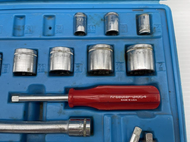 Kraeuter USA  3/8 Ratchet Socket Tool Set 21 Piece Set SAE Made USA *Missing 2* 4