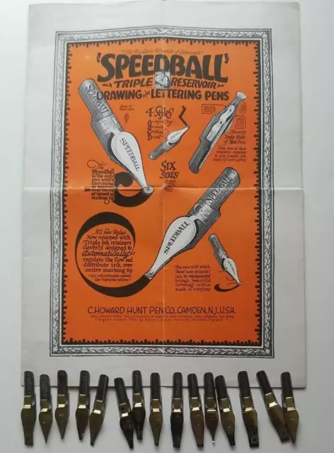 15 Speedball Drawing & Lettering Nibs and Advertising Guide Set