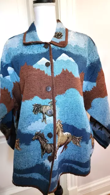 Sara Studio Tapestry 2XL Wild Horse Equestrian Chore Jacket Western NWT