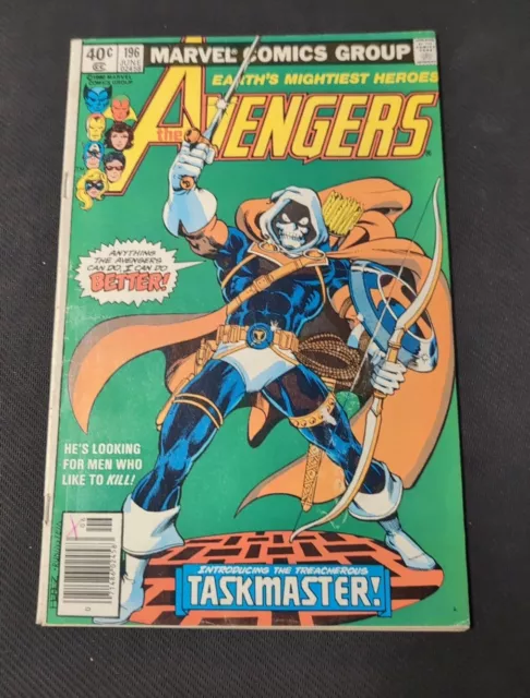 The Avengers #196 1st Appearance Taskmaster NEWSSTAND Marvel 1980 Vg/Fn