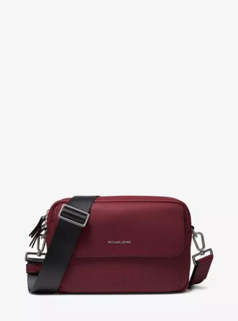 Michael Kors Hudson Dark Berry Pebbled Leather Utility Messenger Crossbody Bag