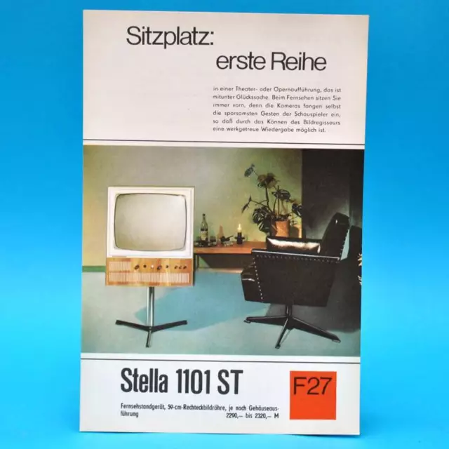 Fernsehtischgerät Stella 1001 ST DDR 1968 59-Bildr. Prospekt Werbung DEWAG F27 D