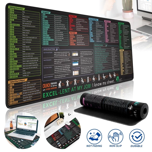 EXCEL SHORTCUTS CHEAT Sheet Desk Mat - Large 300*600*3mm Non-Slip Mouse ...