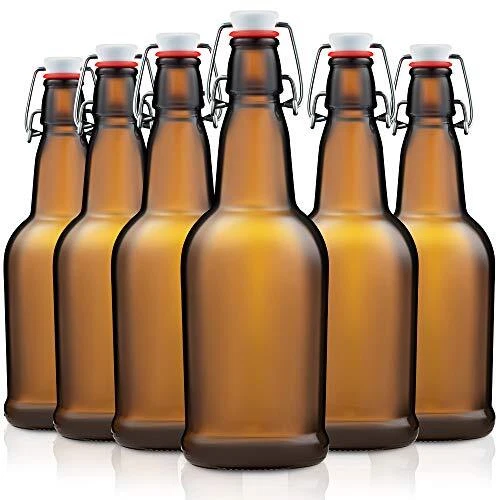 Amber Glass Swing Top Beer Bottles - 16-Ounce (6-Pack) Grolsch Bottles, with ...