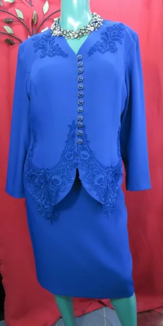 Gina Bacconi Creazoni blue lace trim jacket & skirt occasional suit  UK 18 New 3