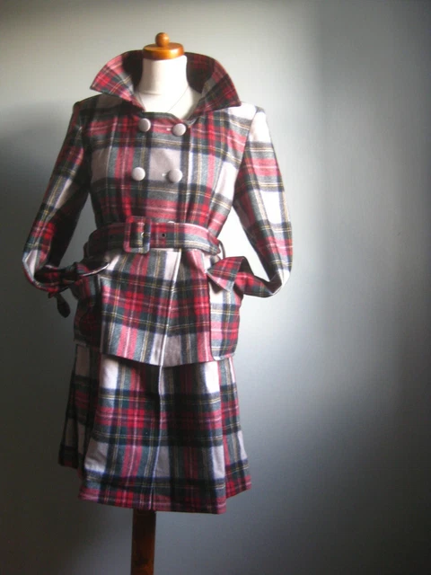 LEE COOPER TARTAN COAT 10 red trench check punk belt steampunk
