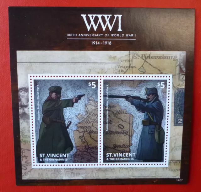 2014 St VINCENT 100th ANNIV WWI  STAMP MINI SHEET