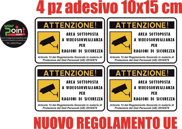 Kit 8 Adesivi Area Videosorvegliata - Cartelli In Materiale Impermeabile, Dimensioni 9x14 Cm, Adesivo Super Attack, Per Esterni E Interni - 2