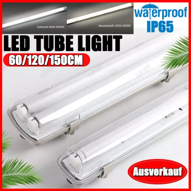 SET LED Feuchtraumleuchte Wannenleuchte IP65 + T8 LED 60/120/150cm G13 Bürolampe