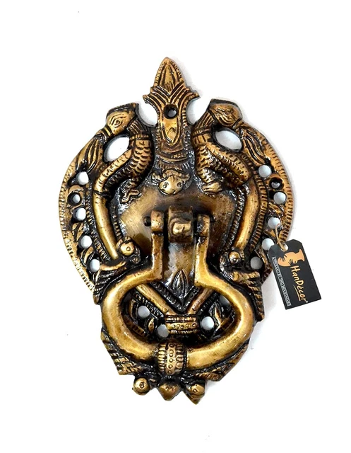 Handmade Vintage Style Twin Peacock Design Brass Door Knocker Antique Finish
