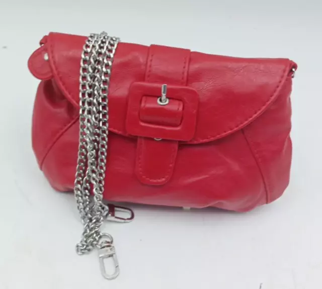 Dorothy Perkins Red PU Faux Leather Clutch Purse Handbag Shoulder /Crossbody Bag