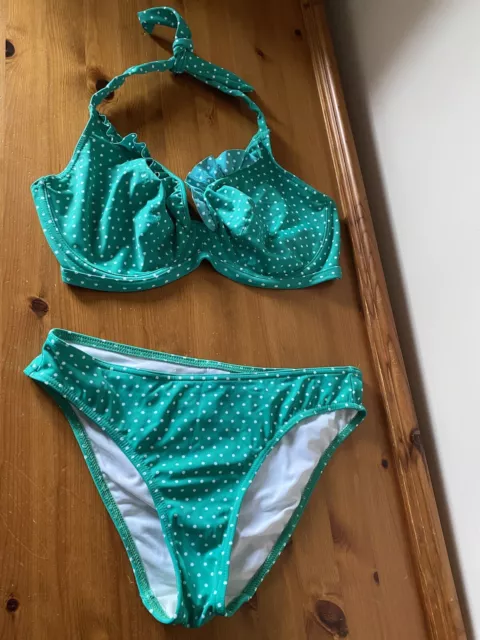 Freya  Green/ White Polka Dot Bikini : Top 30G. Bottoms Medium