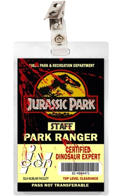 JURASSIC PARK WORLD Dinosaur Ranger ID Badge Name Tag Card Costume ...