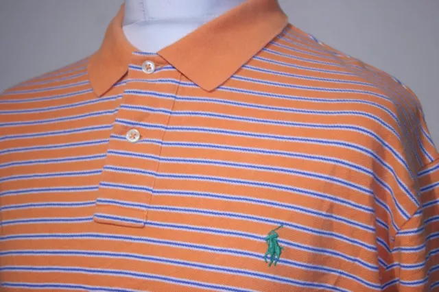 Camisa polo a rayas Ralph Lauren - XL/XXL - naranja/azul real - torso vintage