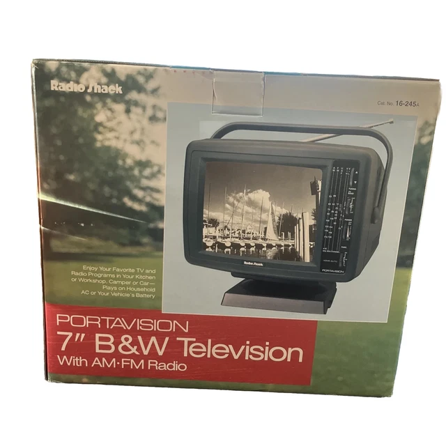 VINTAGE RADIO SHACK Portavision 7” Portable Black White TVWorks £80.41