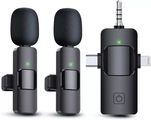 3 in 1 Wireless Lavalier Microphones for iPhone, iPad, Android, Camera Recording