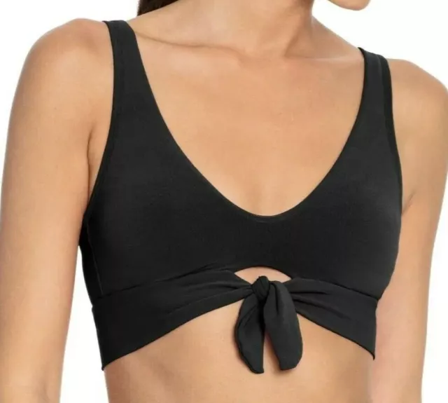 New Robin Piccone Women's Black Ava Front Knot Bikini Top Swimwear Size L