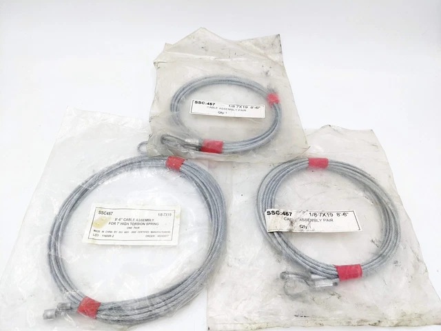 Lote de 3 pares de cables de torsión de garaje premium SSC 457 8'6"" 1/8"" 7x19