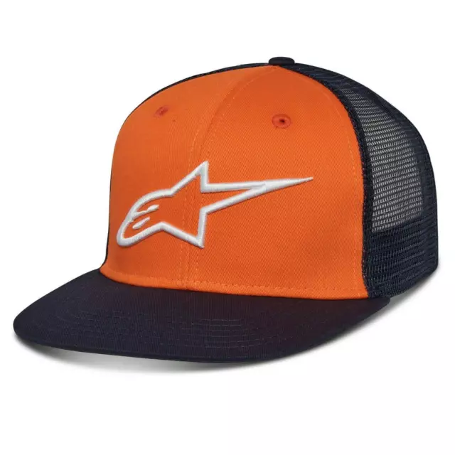 Alpinestars Corp Trucker Adjustable Casual Baseball Cap Hat Orange Navy