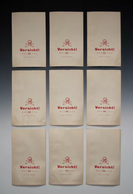 9 x Tüten Vorsicht! Gift...mit Totenkopf wohl um 1900 !!!