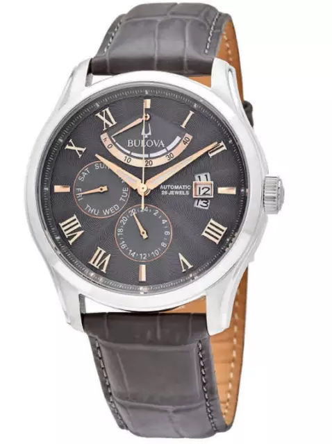 Bulova 96C143 Wilton Grey Chronograph Dial Grey Leather Strap Mens Watch