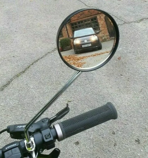 Large BLACK & CHROME Cycle Bicycle Handlebar Mirror MTB Road Bike Rear View - UK
