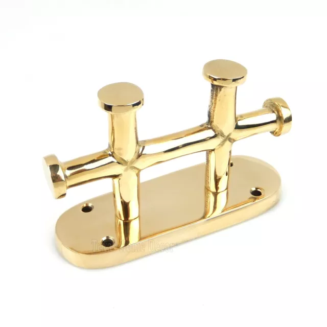 Solid Brass Double Cross Bollard Cleat Hook Towel Coat Hanger Nautical Decor