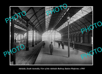 OLD POSTCARD SIZE PHOTO ADELAIDE SA THE RAILWAY STATION PLATFORMS c1903