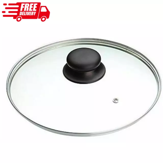 Glass Lid Pan Frying Saucepan Casserole Tempered Clear Glass 14 - 40cm UK Sizes