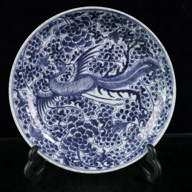 Collectible China Blue and White porcelain old hand painting phoenix Plate