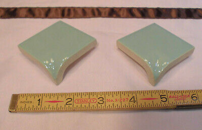 2 pcs. Fern Green 2" X 2" Glossy Ceramic Radius Bullnose Inside Corner Tiles NOS