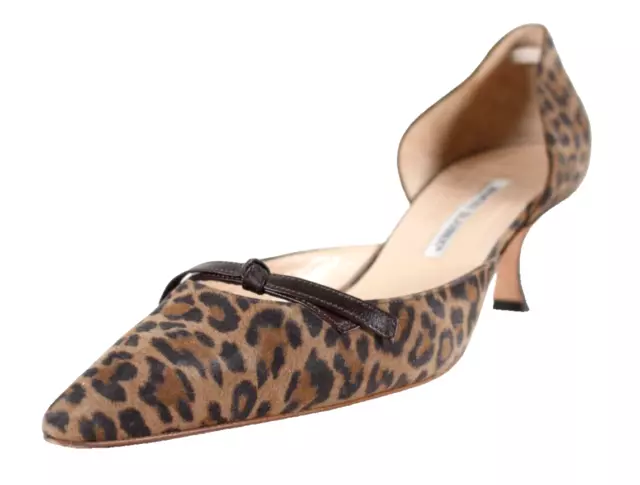 MANOLO BLAHNIK Brown Leopard Print Suede D'Orsay Heels Pumps 40.5