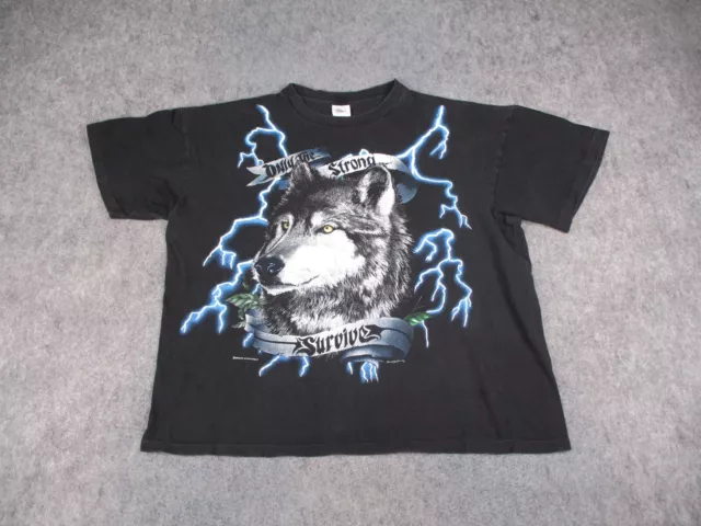 Vintage USA Thunder Shirt Mens XXL Black Wolf Single Stitch Brazos Sportswear 90