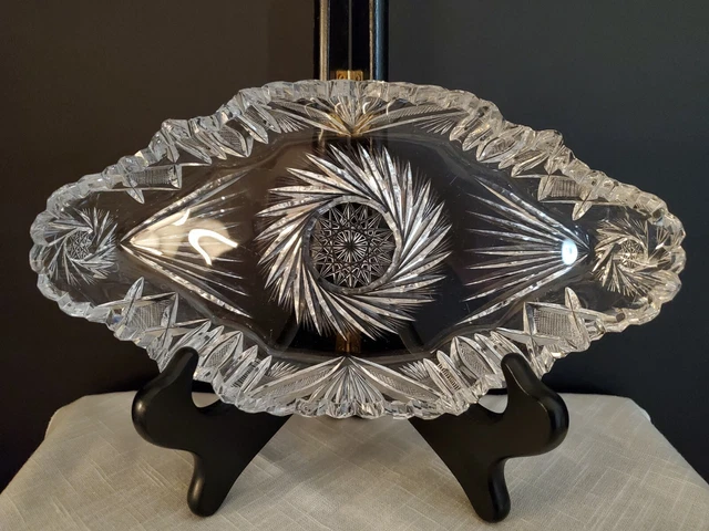 AMERICAN BRILLIANT CUT GLASS Celery Relish Bowl Boat Scalloped and Sawtooth Rim