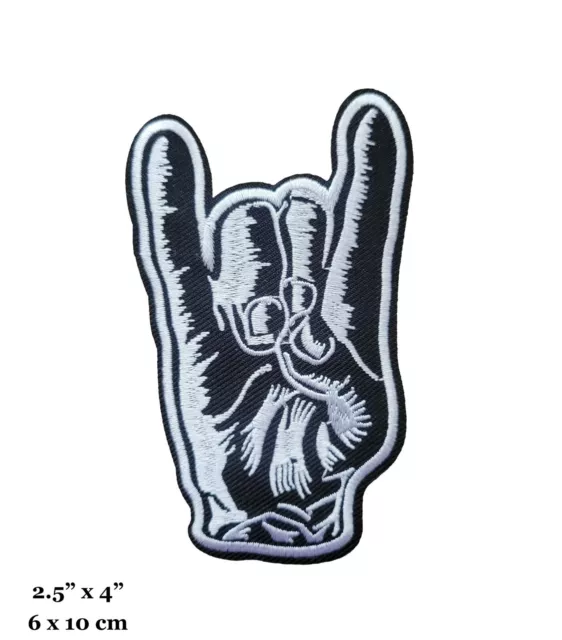 Punk Rock And Roll Heavy Metal Hand Gesture Sign Black Embroidered Iron On Patch