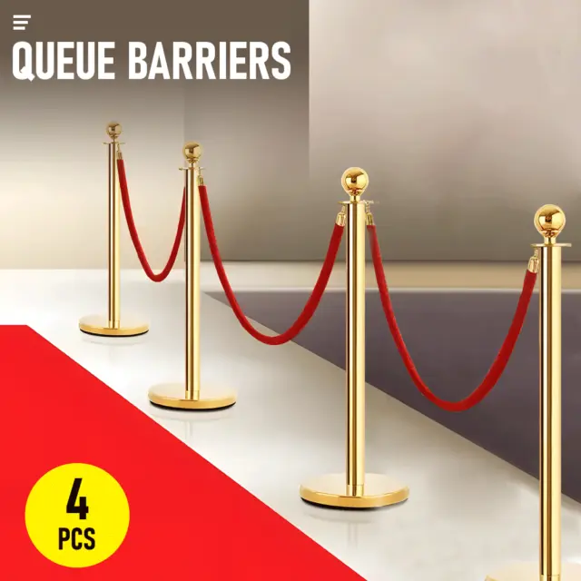 4 Queue Barriers with 3 Ropes for Effective Exhibition Crowd Control Stanchions