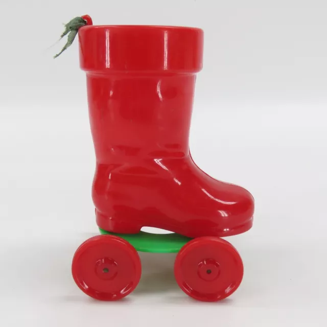 VINTAGE CANDY CONTAINER - Red Plastic Santa Boot on Wheels 4