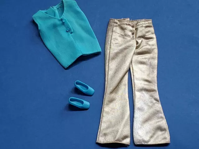 Vintage 1972 Barbie Gold Lame Pants, Top & Shoes GLOWIN' GOLD #3354 Complete