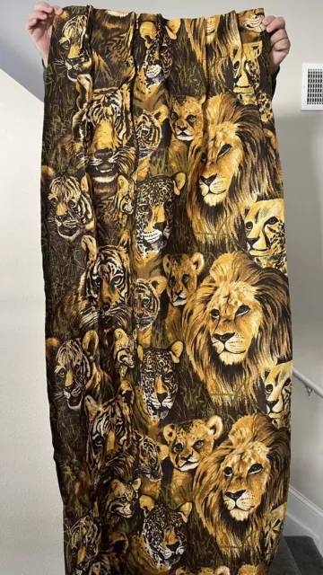 Jungle Cats Lion Tiger Cheetah Leopard Puma 2 Panel Pinch Pleat 63"x40" Curtains