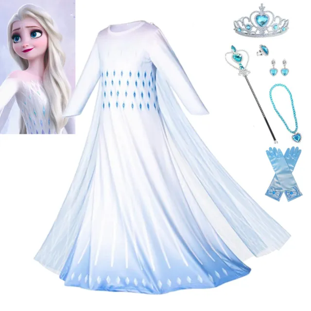 Girls Frozen 2 Elsa Fancy Dress Cosplay Costume Birthday Party Outfit Princess
