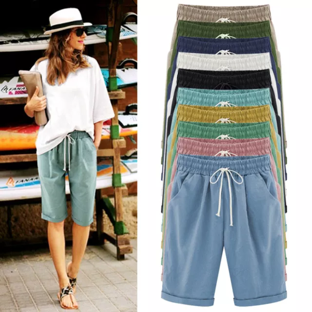 Plus Size Women Summer Hot Pants Elastic Waist Shorts Ladies Beach Casual Shorts