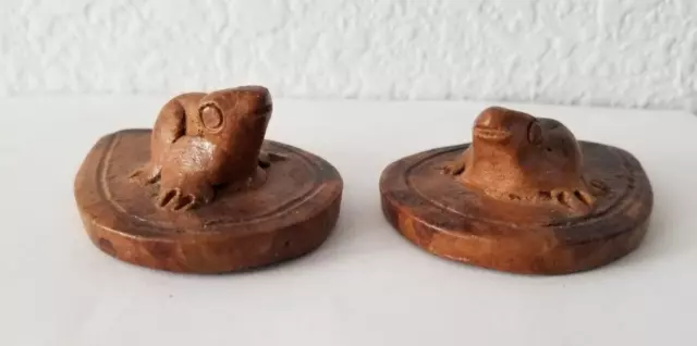 Glazed Terracotta Frog on Teardrop Shaped Pad - Pair