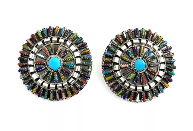 Native American sterling silver navajo Handmade Multicolored Cluster earrings