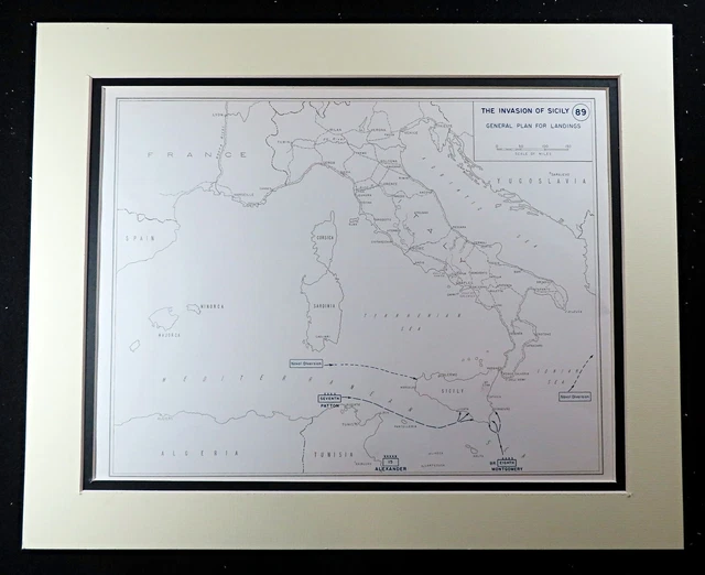 WW2 INVASION OF Sicily Map Allied Forces Landing Montgomery General