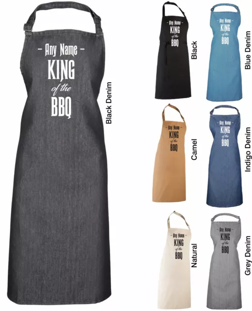 PERSONALISED KING OF THE BBQ APRON PR150 - Any Name Denim Colours Barbecue Dad